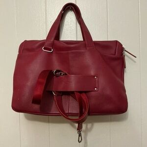A Rare HTF Burgundy Leather Delsey Crossbody Travel Briefcase Handbag Bag